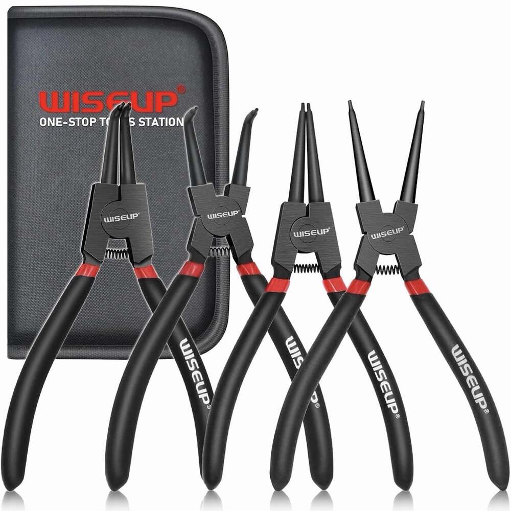 WISEUP 4 pc Set 7in 1.5mm Tips Snap Ring Pliers Internal External Circlip Tool